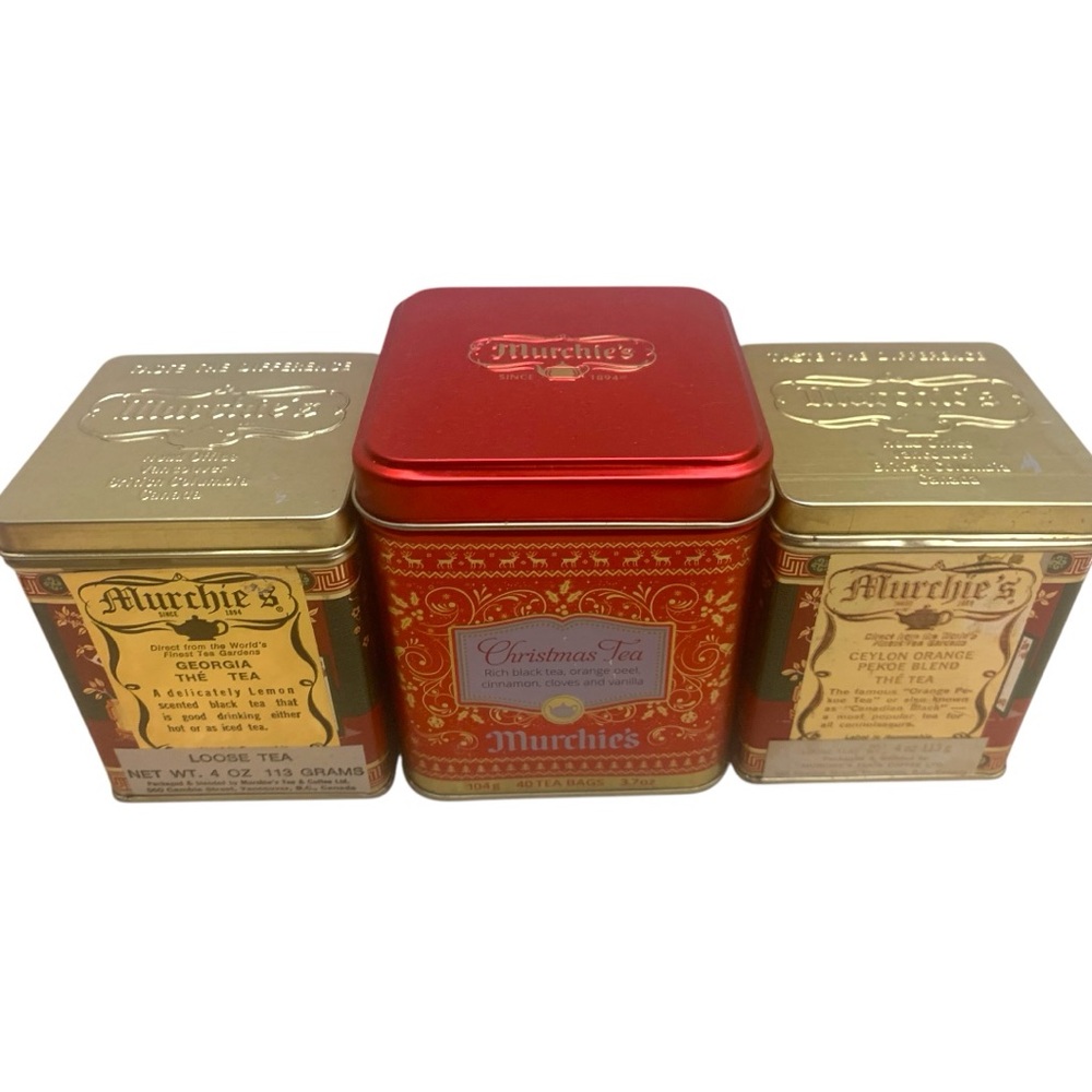Murchie's Asian & Christmas Red and Gold Collectible Tea Tin Set 3